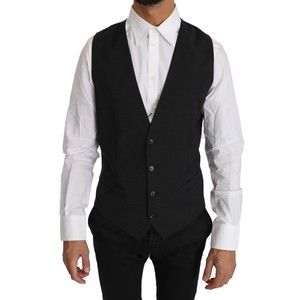 Dolce & Gabbana Gray Solid 100% Wool Waistcoat Vest